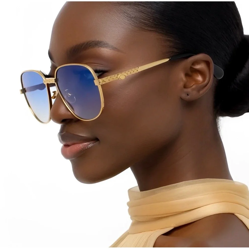 Retro‎ Steampunk Round Oversized Sunglasses Eyewear Women Vintage Aviator Blue